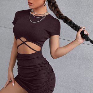 Criss-cross Cut Out Drawstring Side Bodycon Dress